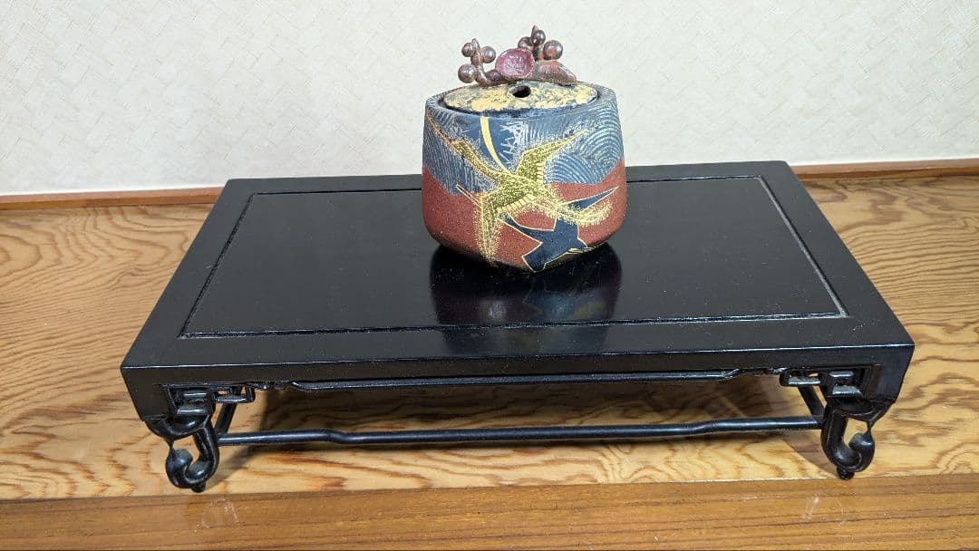 【JAPAN】九谷焼　作家作品　谷敷正人　雅彩双鶴紋　香炉