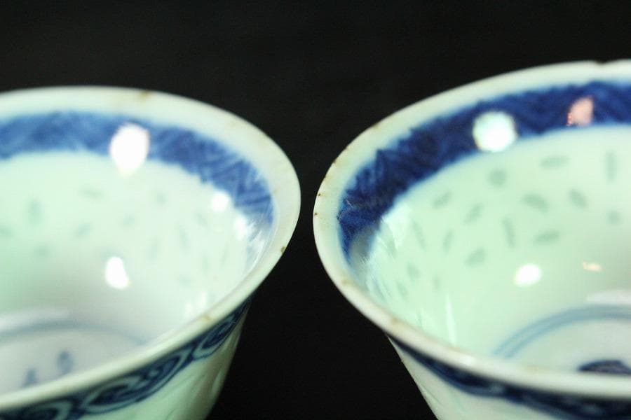 中国美術 煎茶 螢手 青花碗 九件 時代物(K-XA882)