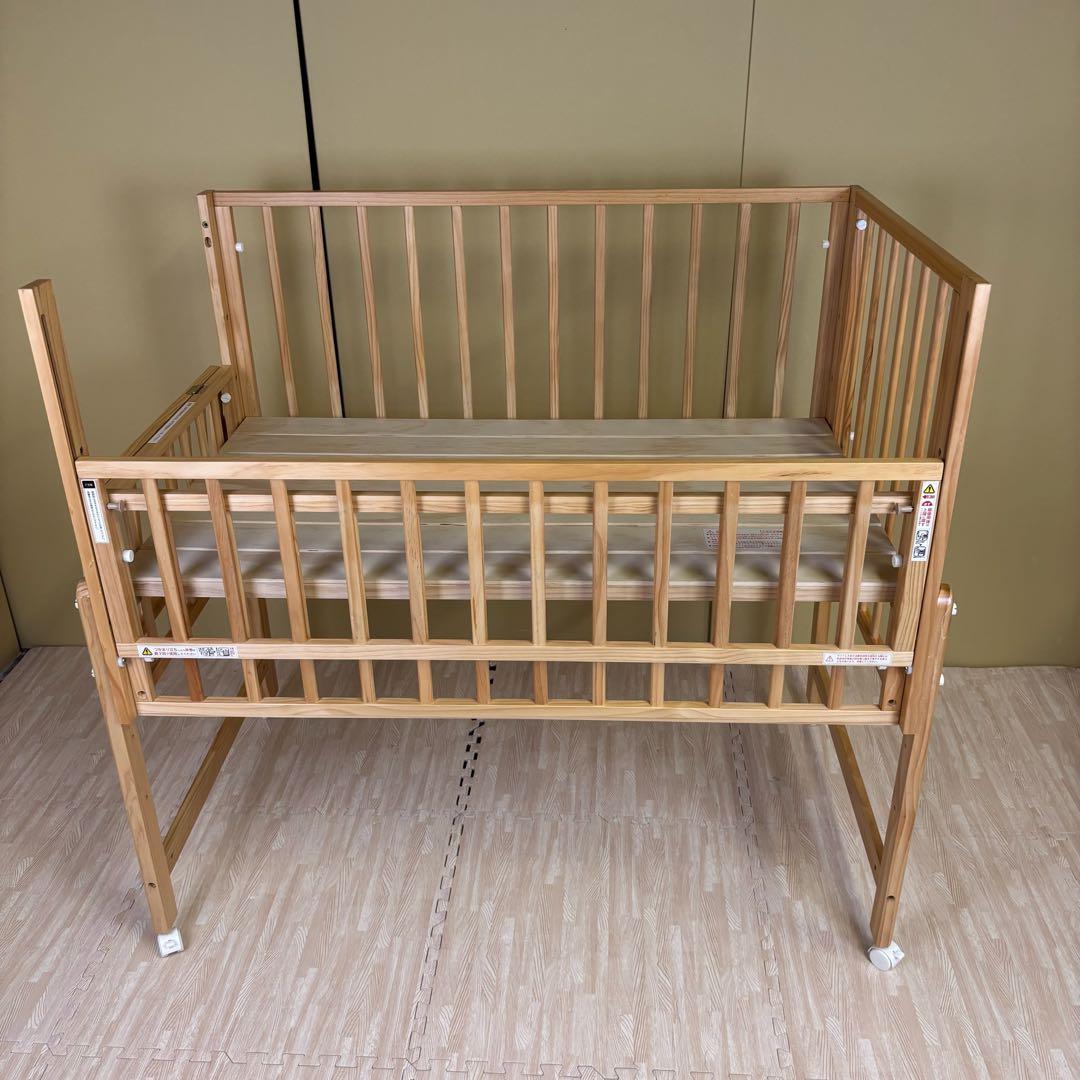 除菌清掃済☆美品☆　大和屋　トール　Wオープン　ベビーベッド　ナチュラル　すのこ