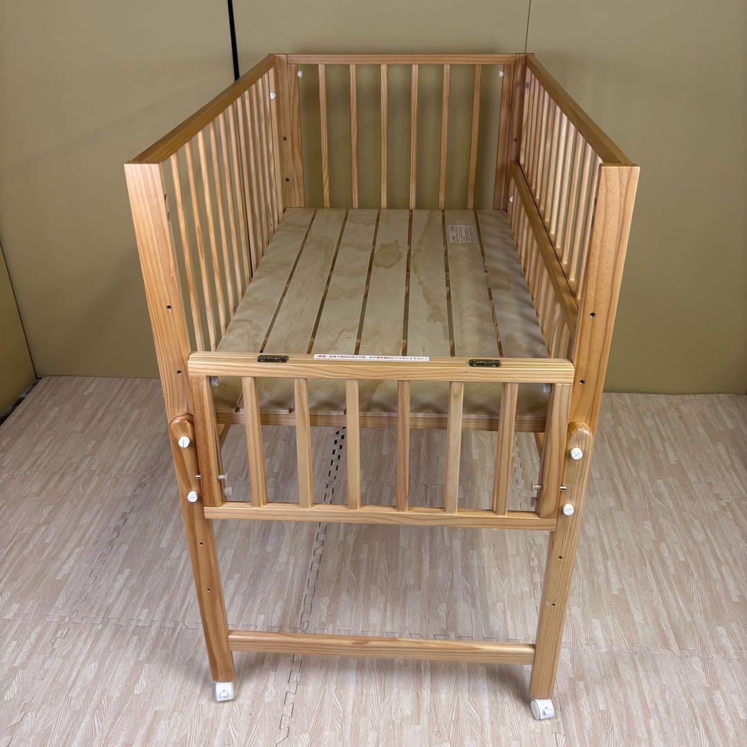 除菌清掃済☆美品☆　大和屋　トール　Wオープン　ベビーベッド　ナチュラル　すのこ
