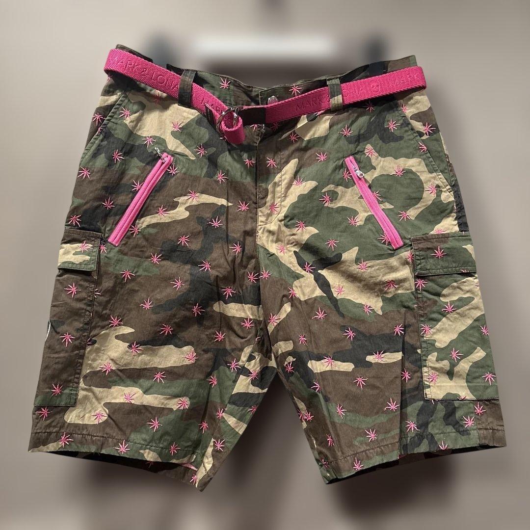 新品マークアンドロナ　ピンクベルト付き　迷彩ハーフパンツ　サイズXXL