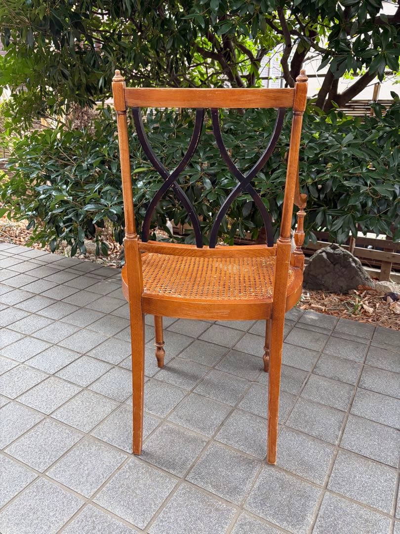 難あり アンティーク 木製ラタンチェア クロスデザイン 椅子 アールデコ