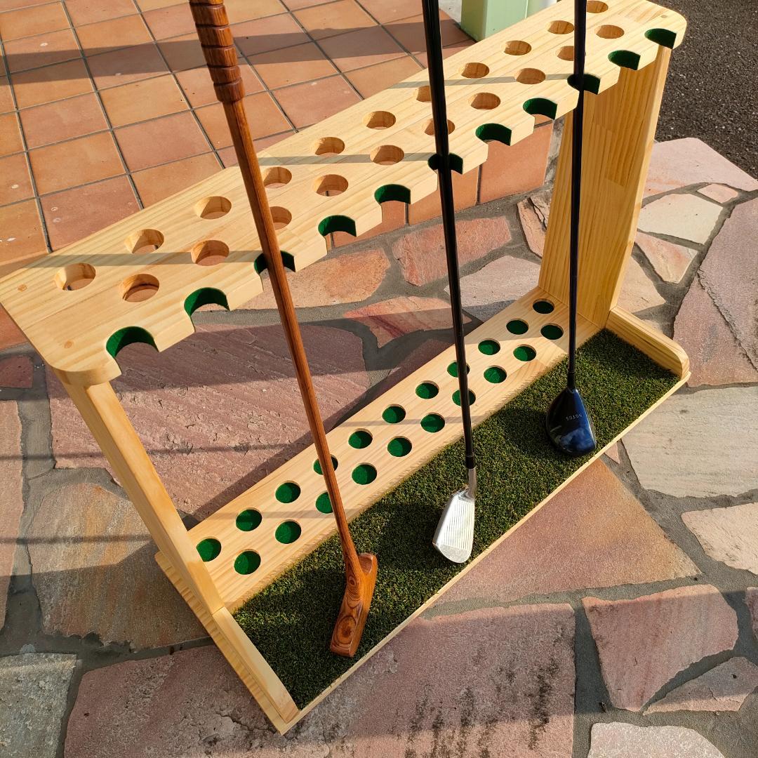 ゴルフクラブスタンド21＋11本【組立て完成品】塗装＆フェルト付【みつろう仕上】