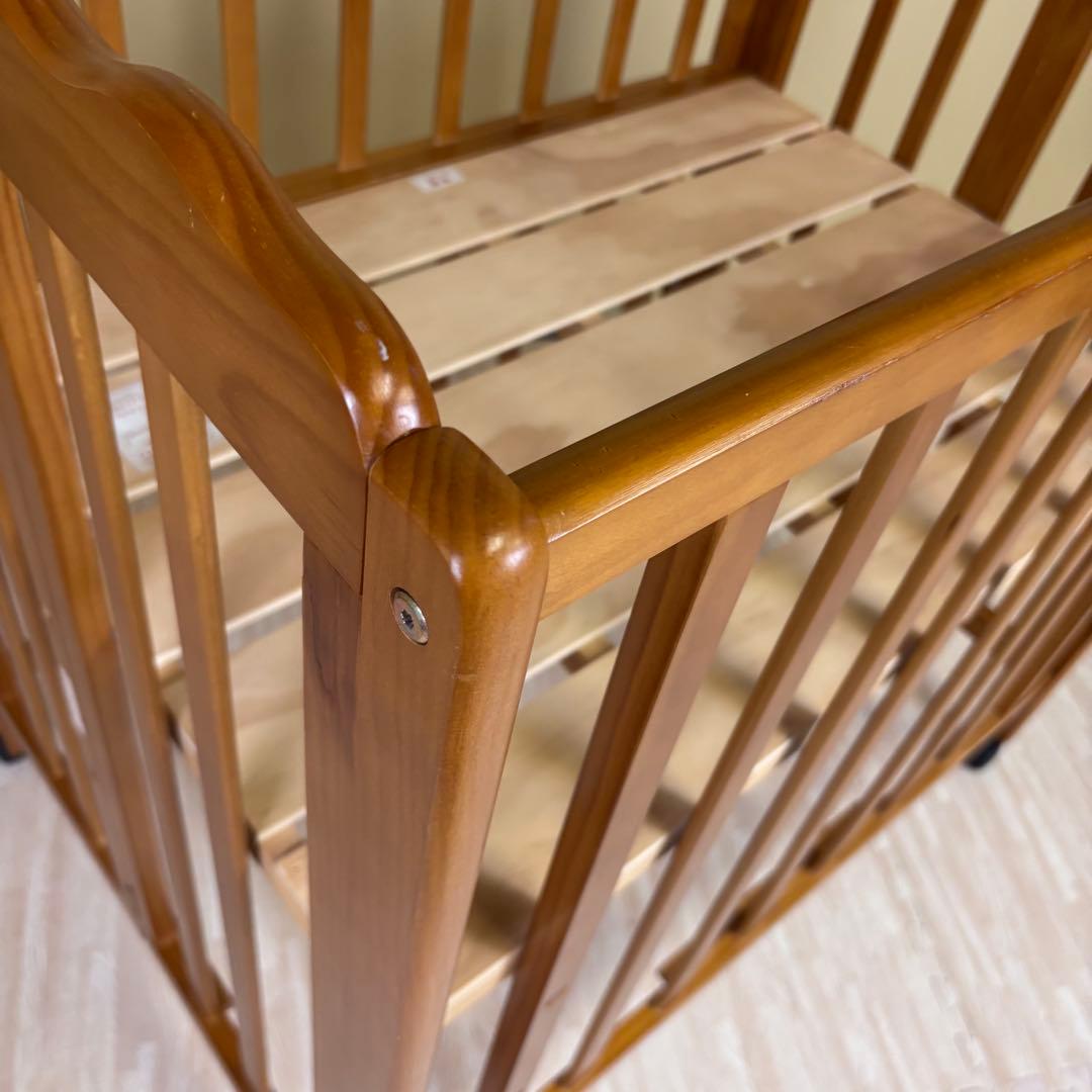 除菌清掃済　大和屋　パタン　折りたたみミニベビーベッド　すのこ　ライトブラウン