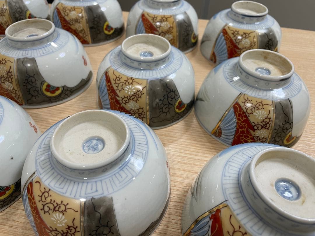 古伊万里 富貴長春 色絵金彩 富士 雪柄 小鉢 蓋付き椀 茶碗 レトロ 20客