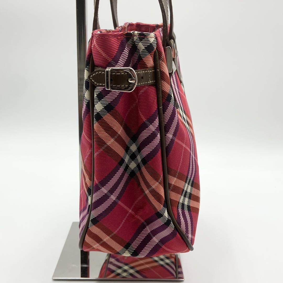 バーバリーブルーレーベル　ハンドバッグ　ミニトート　チェック　キャン　赤