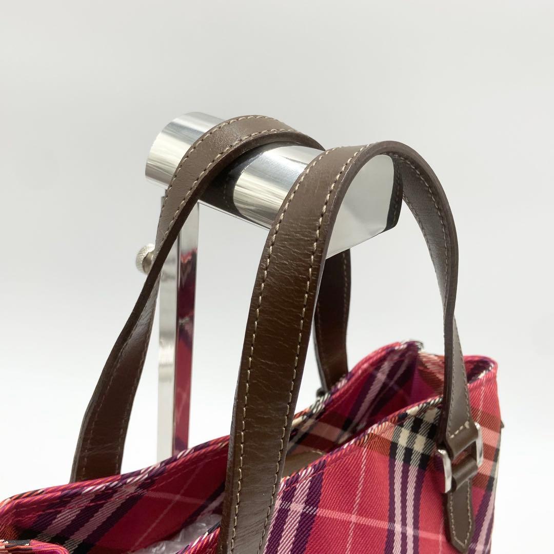 バーバリーブルーレーベル　ハンドバッグ　ミニトート　チェック　キャン　赤