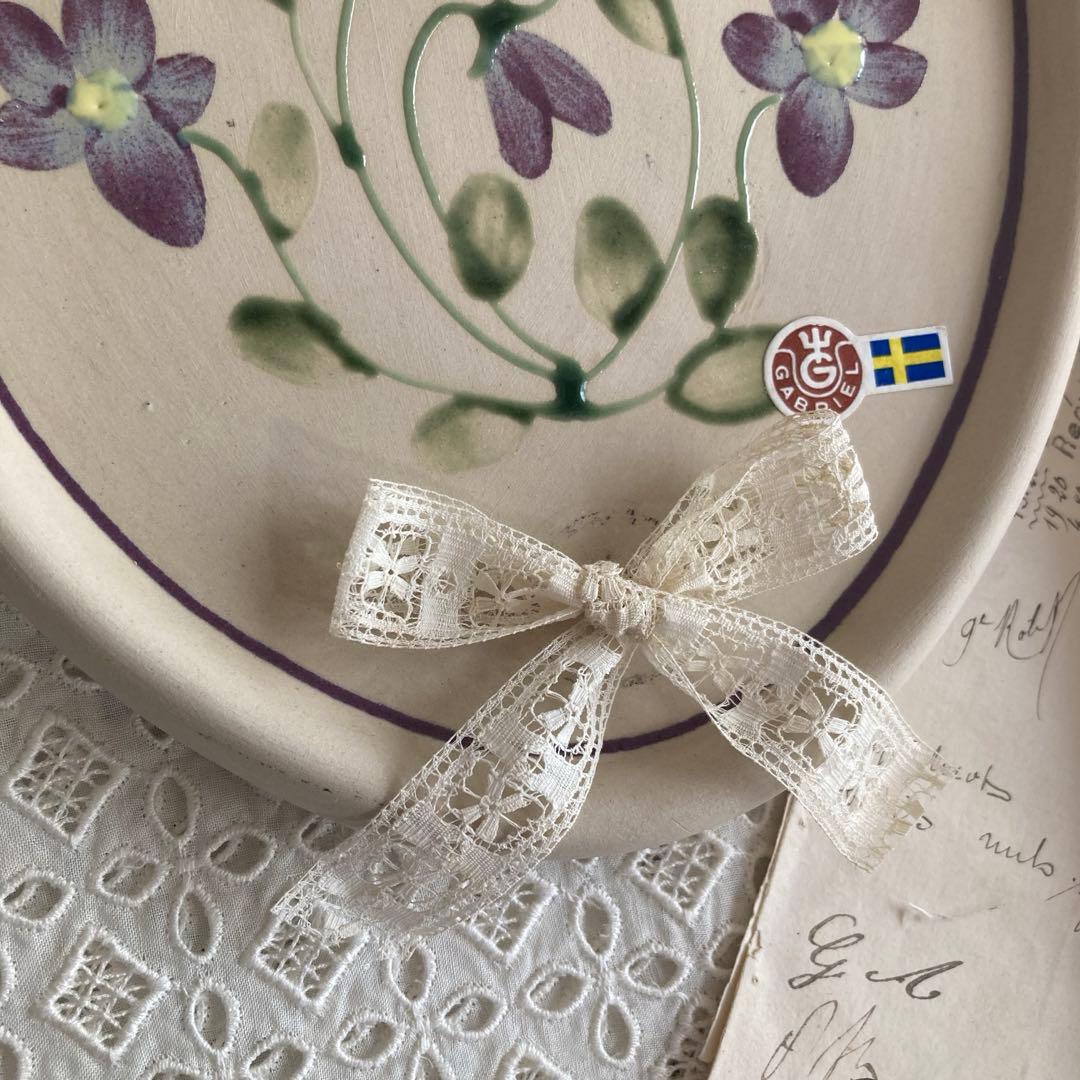 北欧ヴィンテージ　【希少】Gabrielオーバル陶板キャンドルホルダー＆リボン