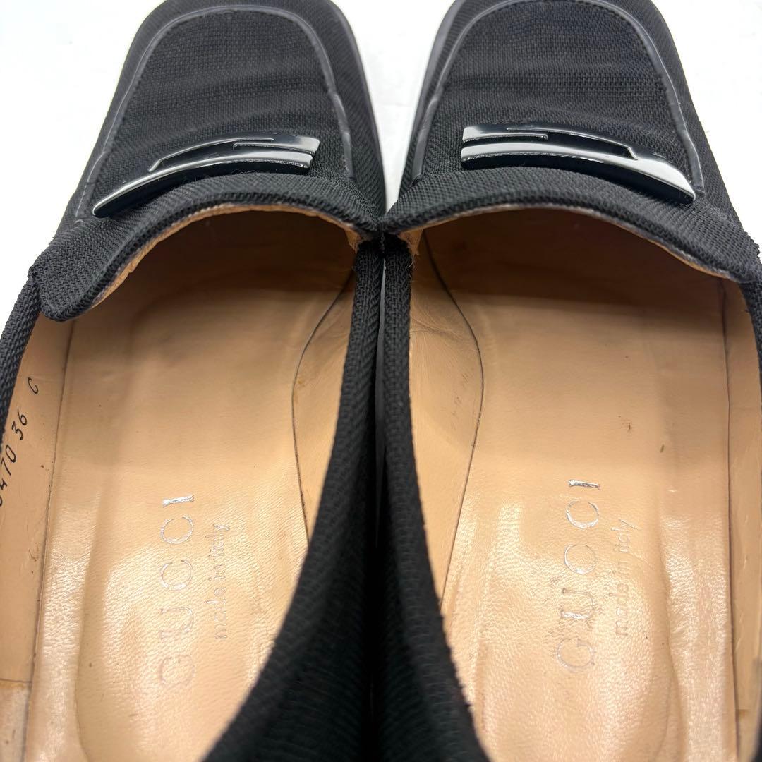 大人気✨ GUCCI ファブリック ヒール ローファー 【36C】 黒 Gロゴ