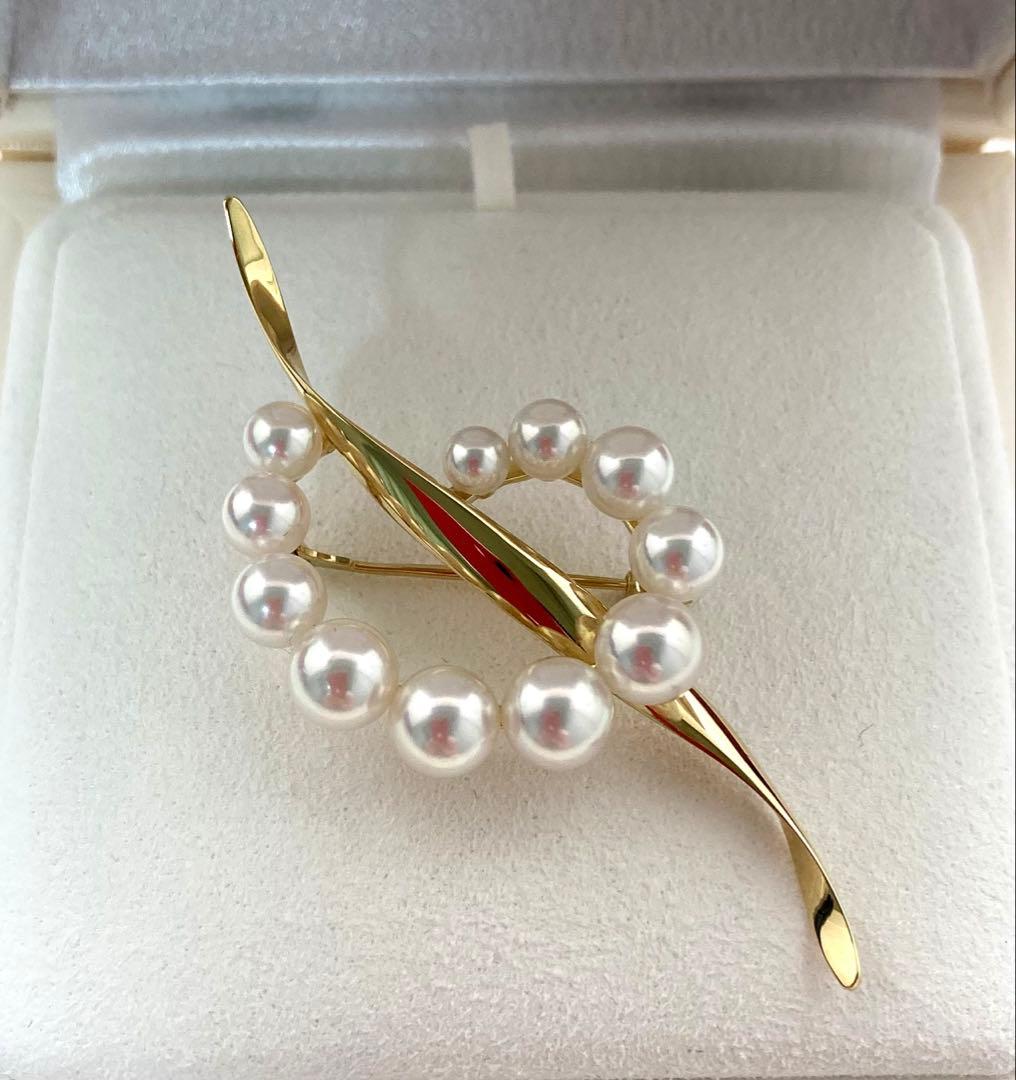 【極美品】ミキモト パール ブローチ K18YG 現行品 ケース・外箱 愛子様