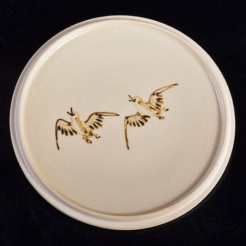 京焼　三浦竹軒造　鉄絵　鳥山水図　水指　共布共箱二重箱　C　R8833B