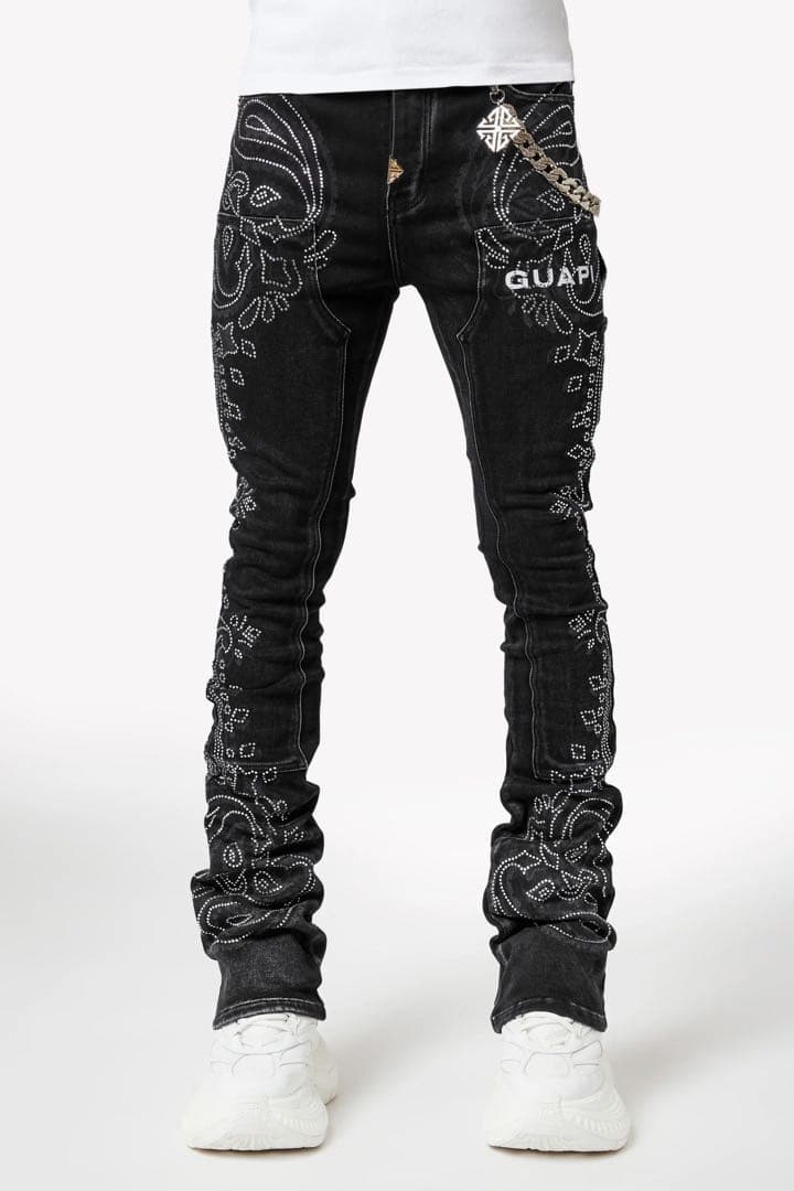パンツ GUAPI VINTAGE BLACK PAISLEY DENIM SIZE30