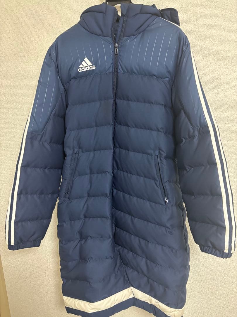 adidas ネイビー ベンチコートフード付き
