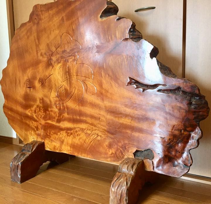 一枚板　トラ彫り物　アンティーク　インテリア