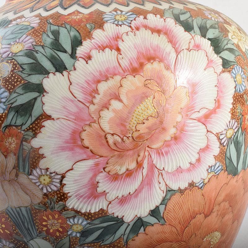 りか　九谷焼名工　九谷中田錦玉　百花繚乱 花詰文壷　花入　D　R8825H