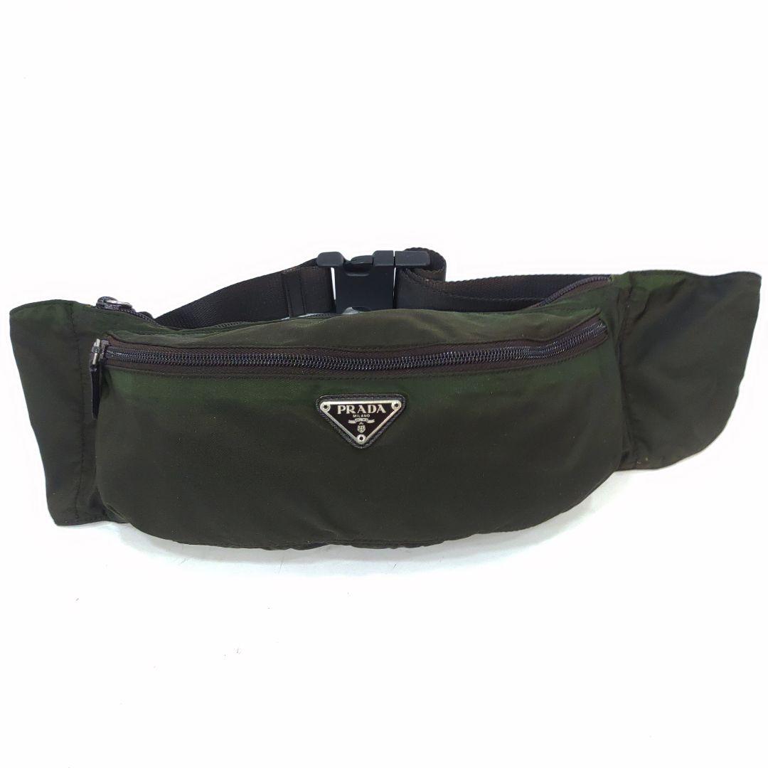 プラダ ボディバッグ ウエストポーチ ナイロン 三角ロゴ グリーン系