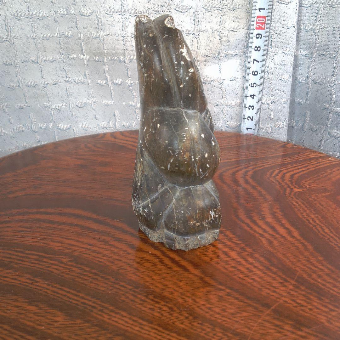 骨董５ イヌイット?黒色石製座仏像