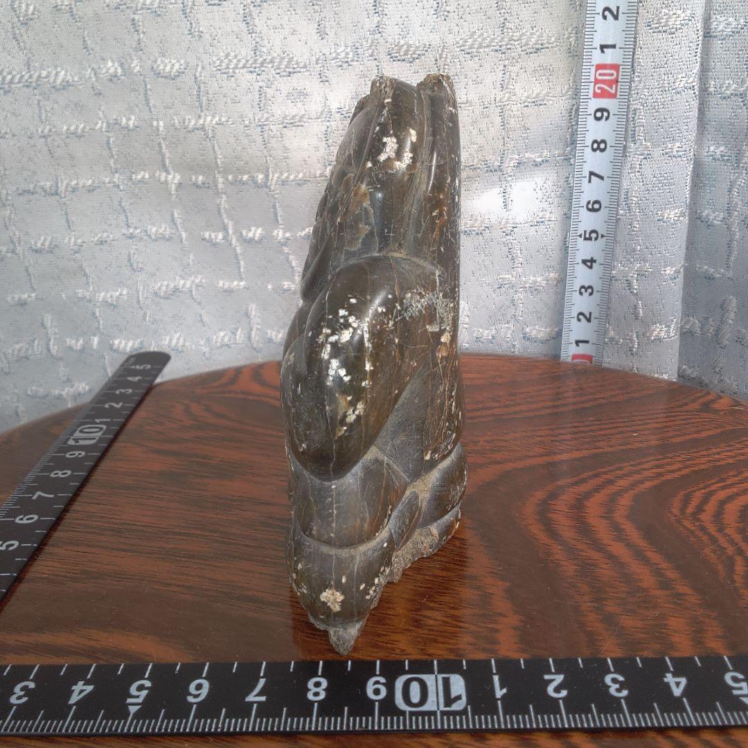 骨董５ イヌイット?黒色石製座仏像