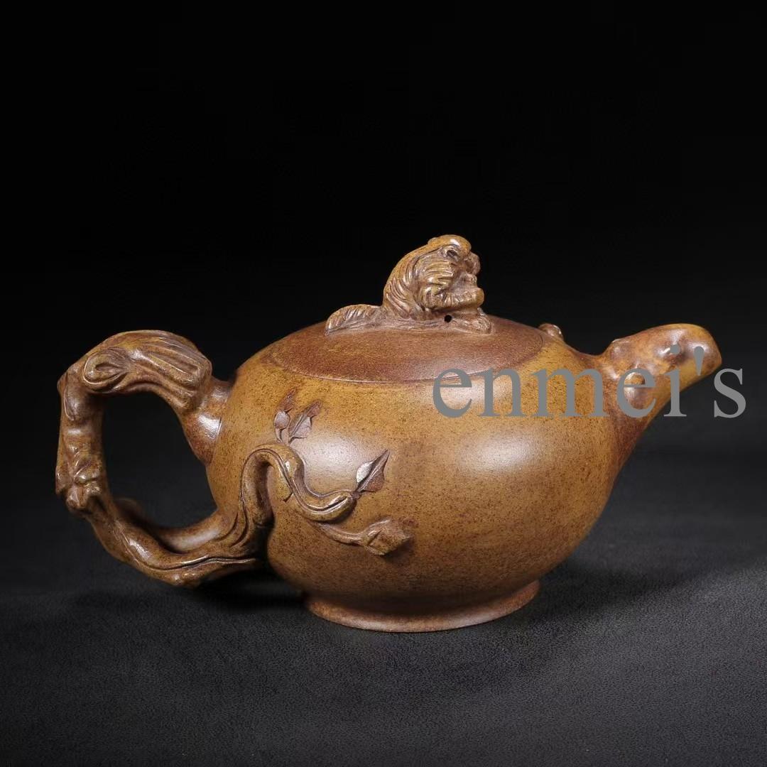 中国紫砂壺・母子獅子彫刻茶壺・底款:蒋蓉・原鉱段泥・急須・茶道具・置物・煎茶道具