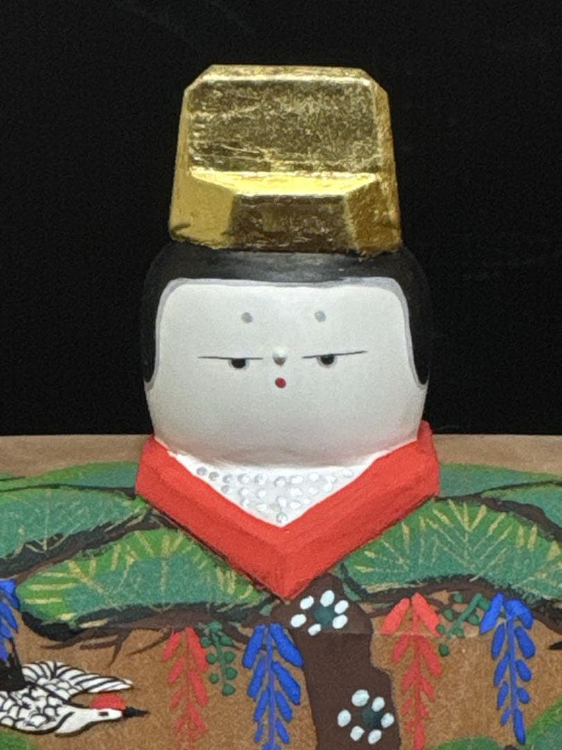奈良 一刀彫 名人 鎌田麦風 造 立雛 置物 共箱付