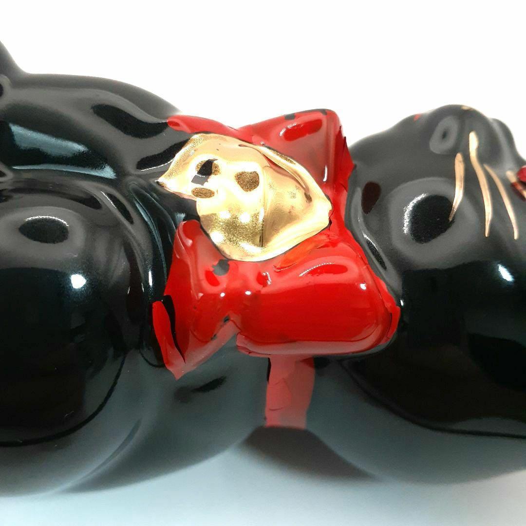 095 東海銀行ノベルティ 陶器製 リボン猫 貯金箱 2体セット 白黒 非売品