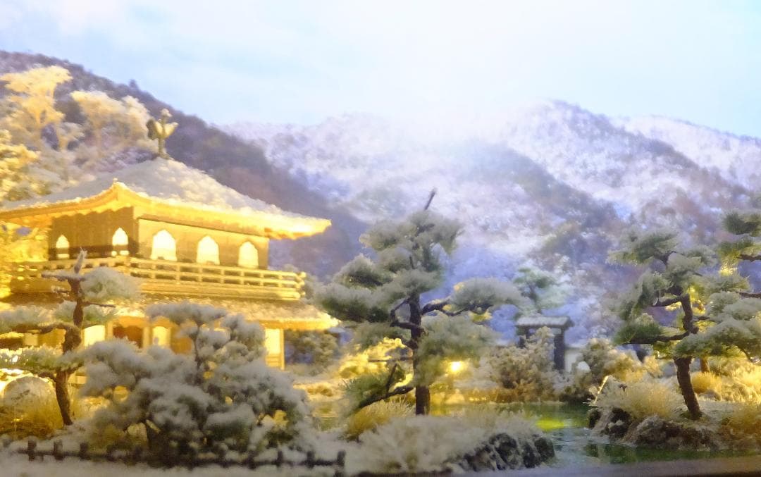 1/150・雪の銀閣寺・ジオラマ・完成品・ＬＥＤライトアップ・アクリルケース付