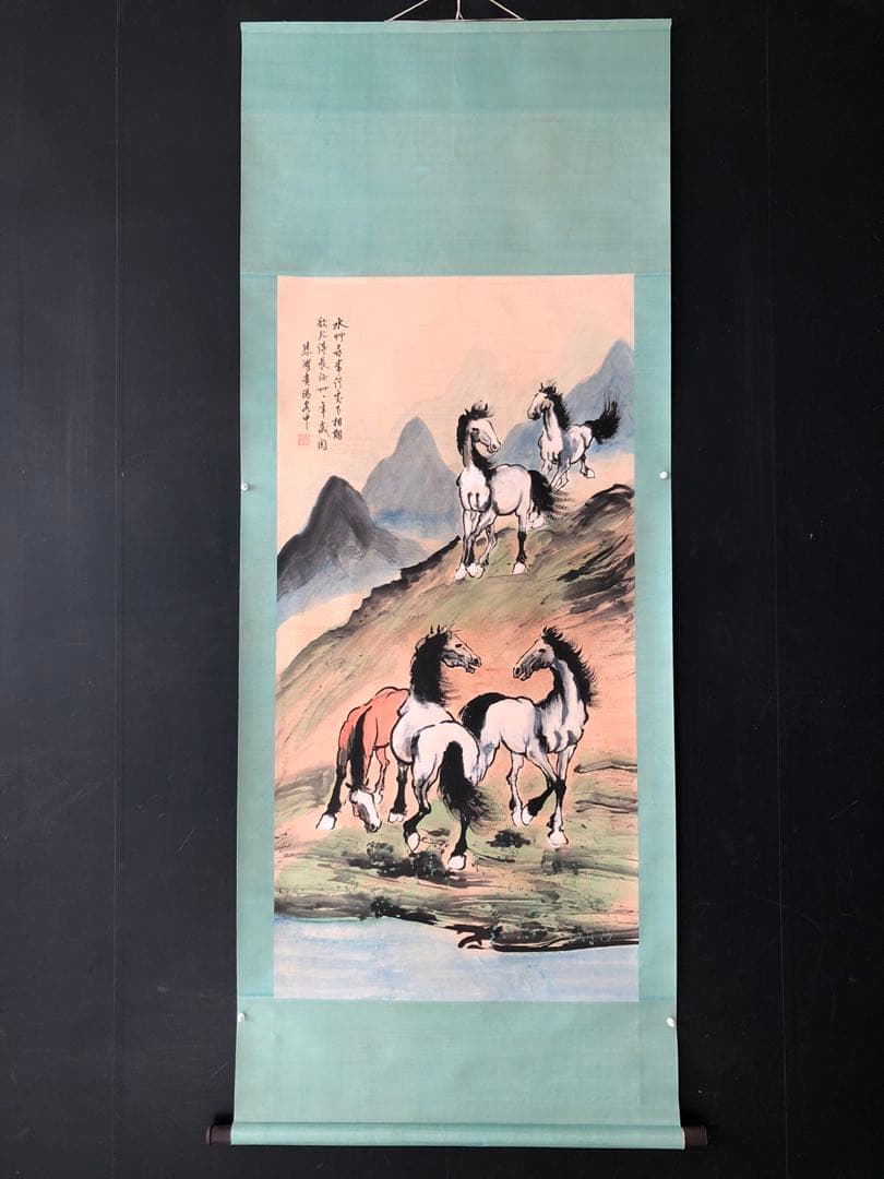 徐悲鴻 馬 掛け軸 四尺 中国絵画 書画 手描き 水墨 動物画 馬図 インテリア