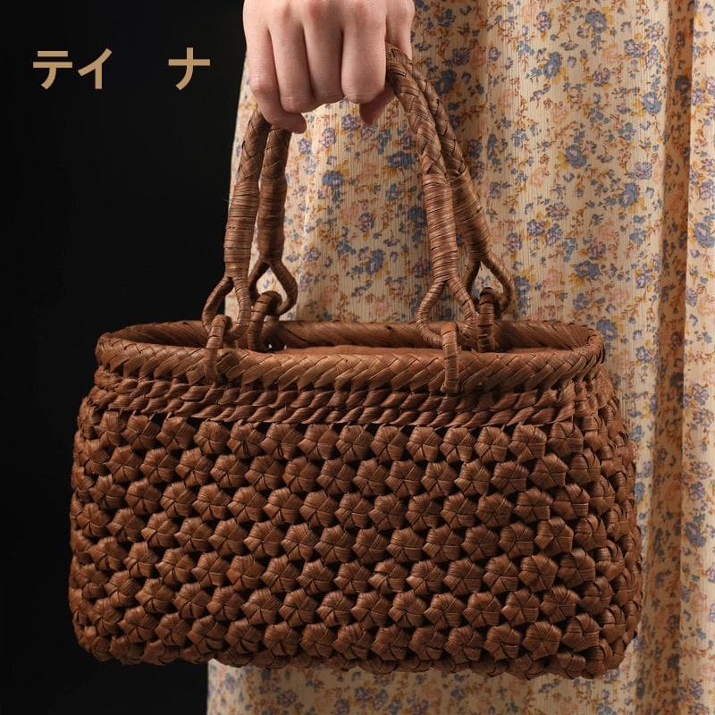 【期间限定】六角花結び編み 山葡萄 かごバッグ 職人手編み 手提げ 内布付き