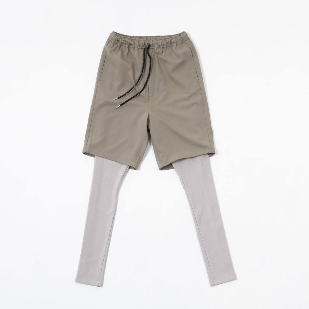ミュージシャン hanapeco Layered Half Pants-Gray Beige L