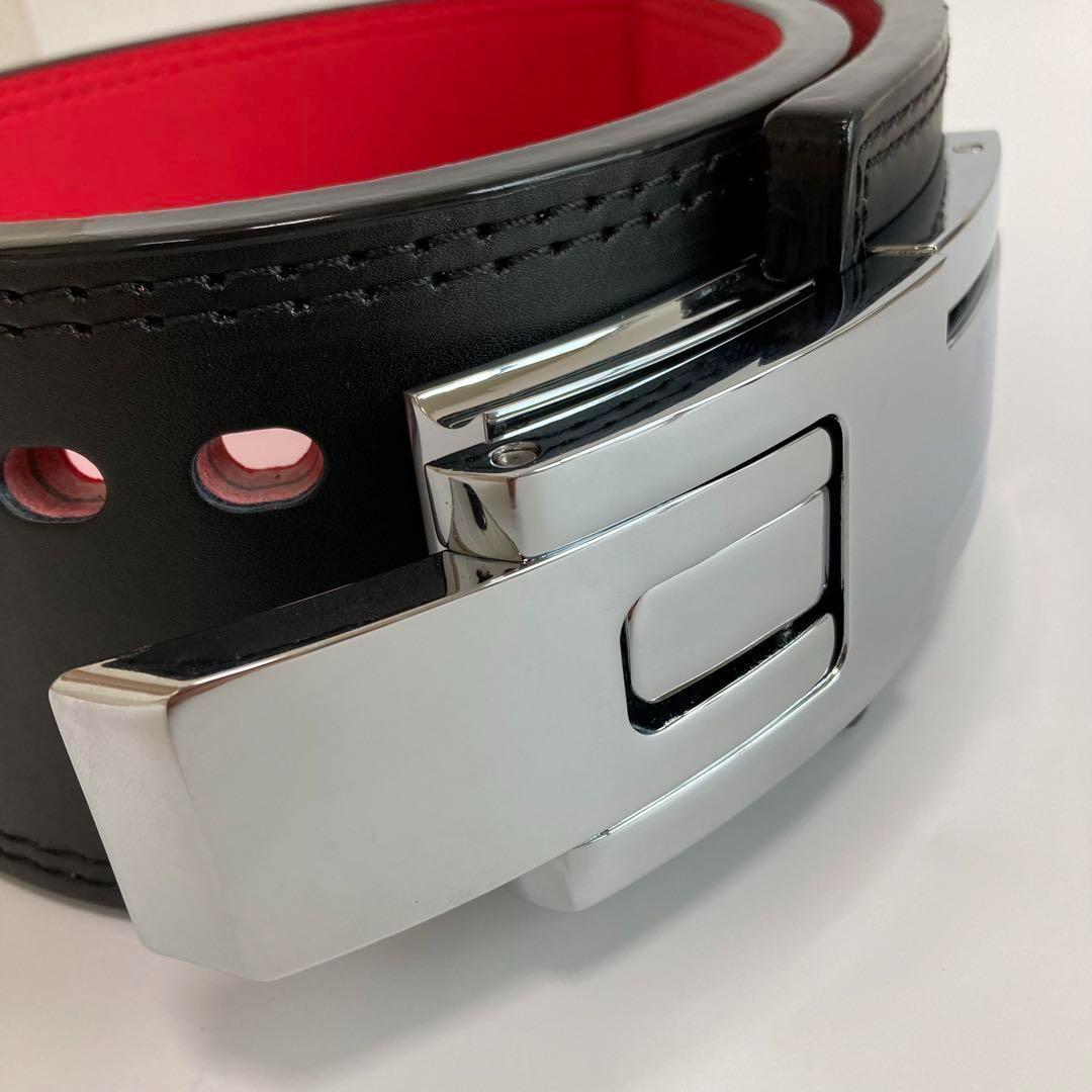 【B級品】 パワーベルト レバーアクション 本革 黒赤ベルト 可変式 銀バックル