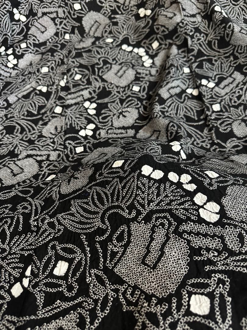 希少❣️トールサイズ✨宝尽くし　黒に白 有松鳴海絞り浴衣逸品‼️新品美品‼️