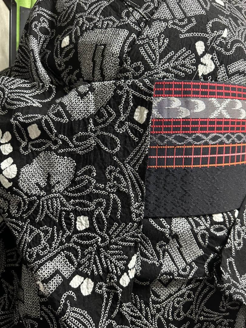 希少❣️トールサイズ✨宝尽くし　黒に白 有松鳴海絞り浴衣逸品‼️新品美品‼️