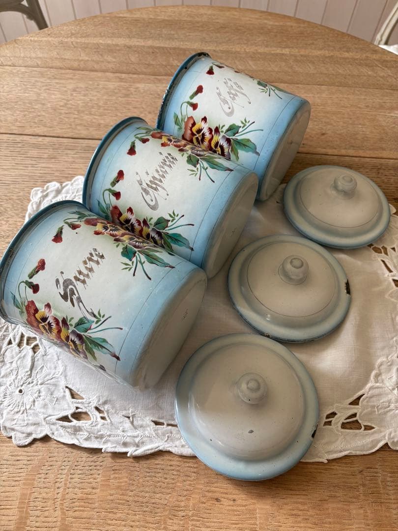 フランスアンティーク♡Japyダブルパンジー柄キャニスター３個セット　希少❣️