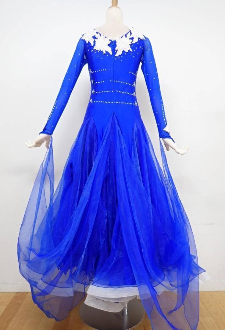 6357★SMサイズ★青×白/花モチーフ/スタンダードドレス☆社交ダンス