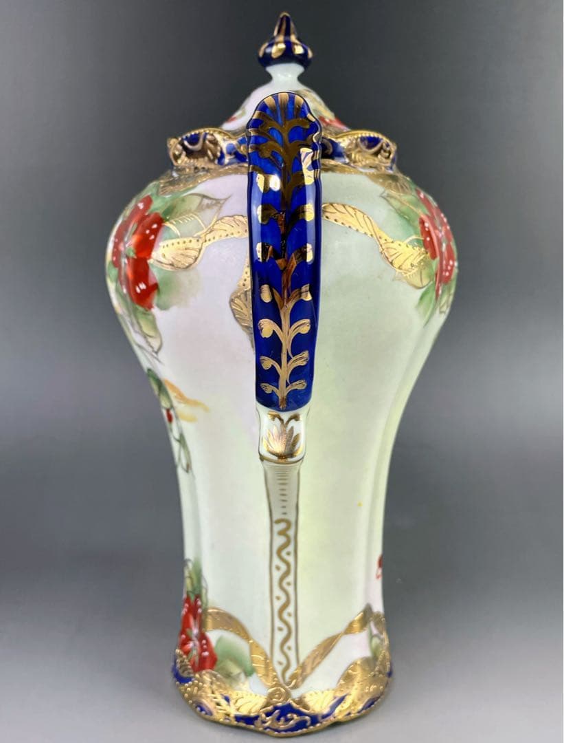【美品】オールドニッポン 約２４cm 金盛り 花紋 チョコレートポット ティー