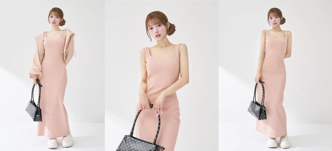 ダーリッチ darich シェイプリブカットロングワンピース ピンク FS