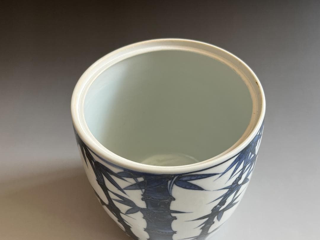 陽炎園　膳所焼　染付　竹の絵　水指　茶道具