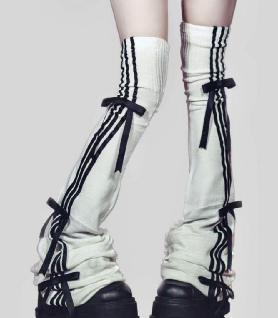 リボンニーハイレッグウォーマー White 白
