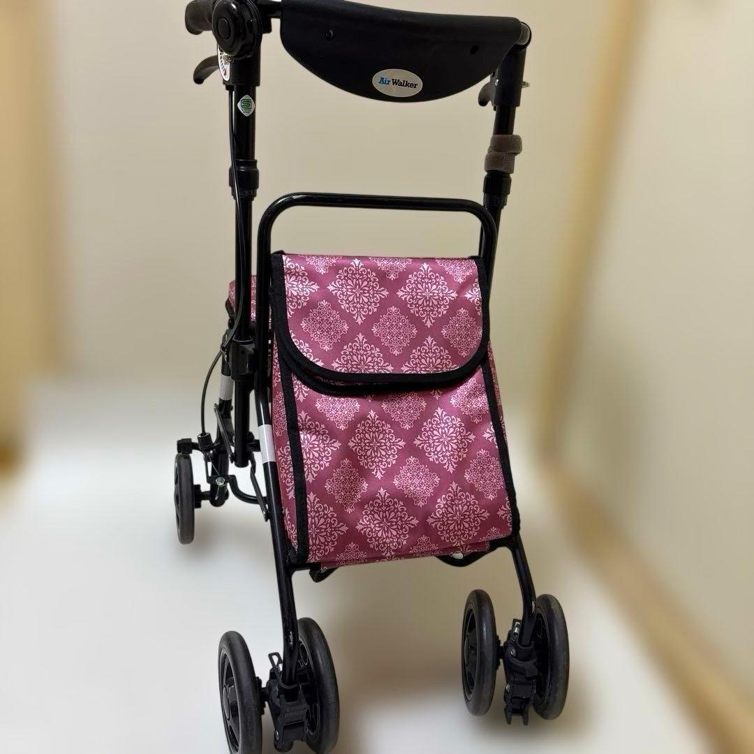 島製作所　エアウォーカー　ピンク　保冷バック＆椅子付き　シルバーカート
