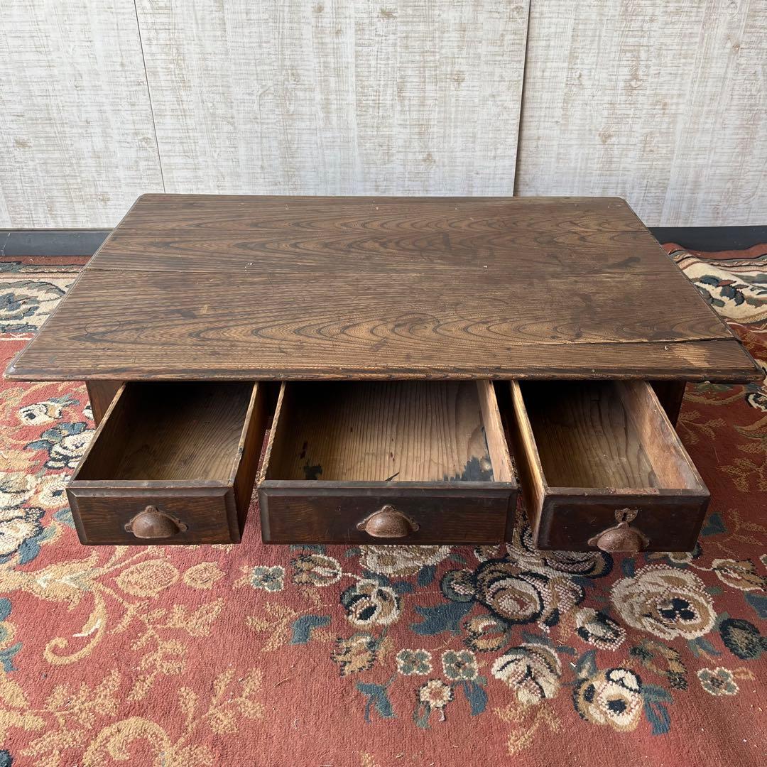 【アンティーク】木製 文机 コーヒーテーブル 引出し 昭和レトロ 古家具 書斎机