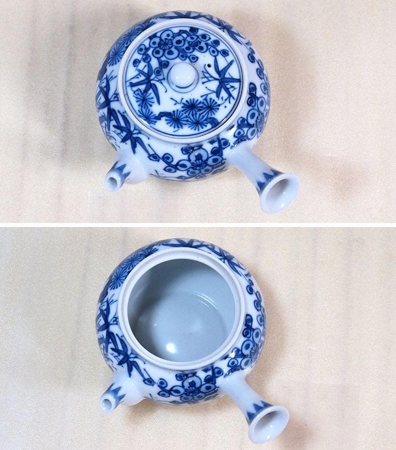 【未使用】京焼/清水焼 平安光抱 青葉松竹梅 茶器揃5客 陶雅堂 湯吞茶碗/急須