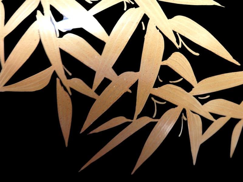 京塗師　岡田表寛造　金蒔絵　竹笹の図　火鉢　共箱　AS-DAx