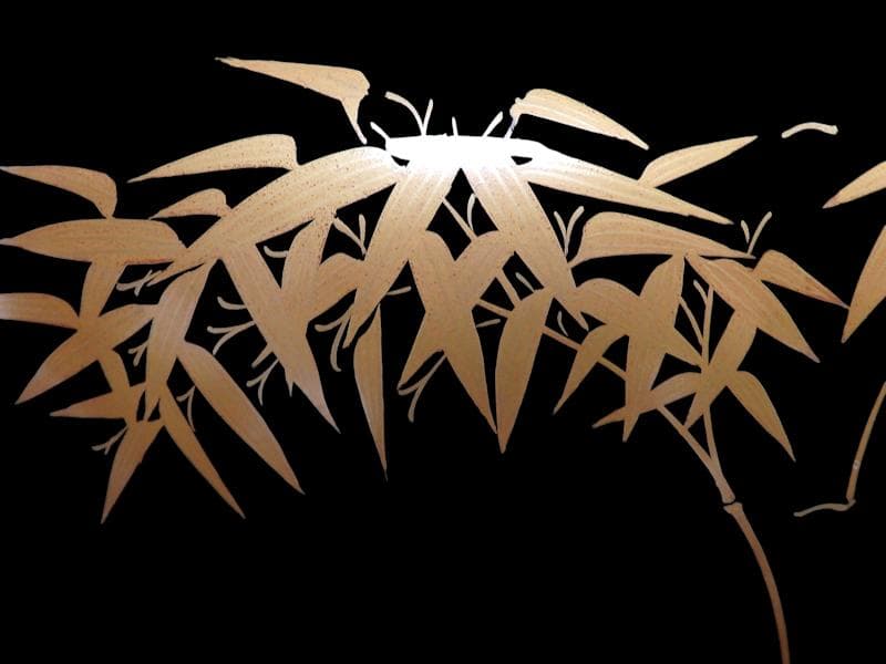 京塗師　岡田表寛造　金蒔絵　竹笹の図　火鉢　共箱　AS-DAx