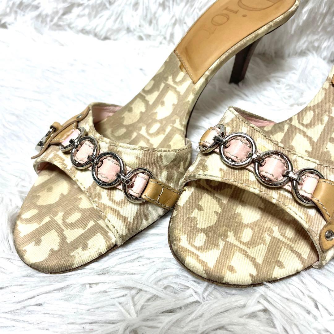 クリスチャン・ディオール ミュール サンダル トロッター柄 ハート チャーム