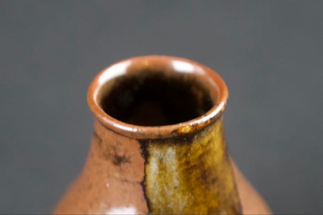 【茶道具】膳所焼 淡海ぜぜ 陽炎園 鶴首? 茶入 仕覆付 共箱