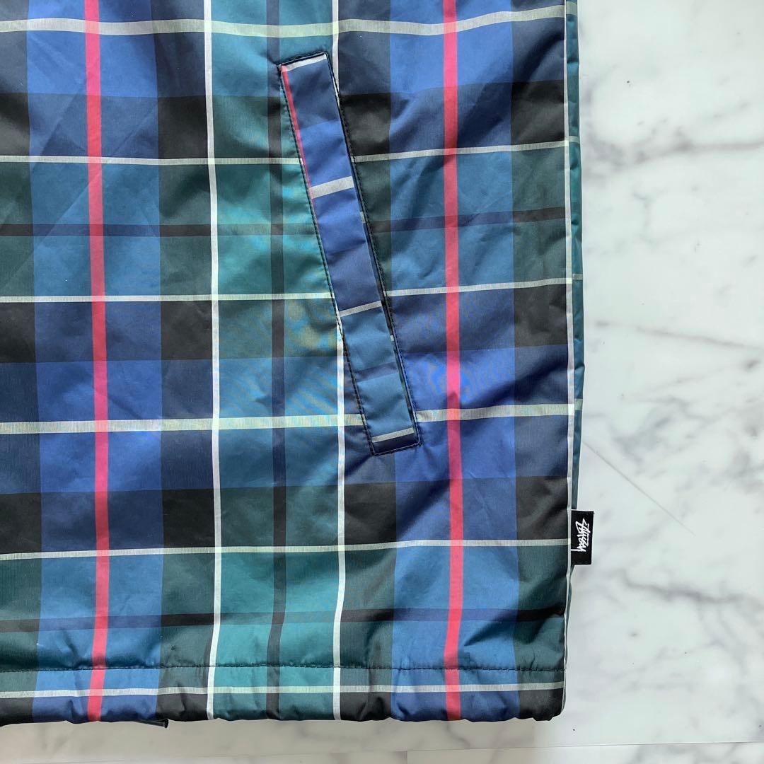 【美品✨】Stussy チェック柄 コーチジャケット ロゴ刺繍 緑 Mサイズ