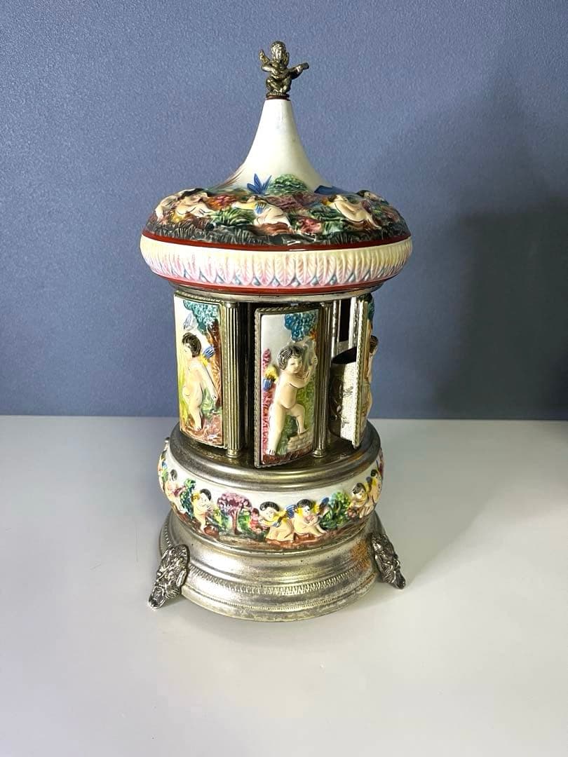 『REUGE』リュージュ　陶器製カラクリ オルゴール　葉巻入れ　アンティーク