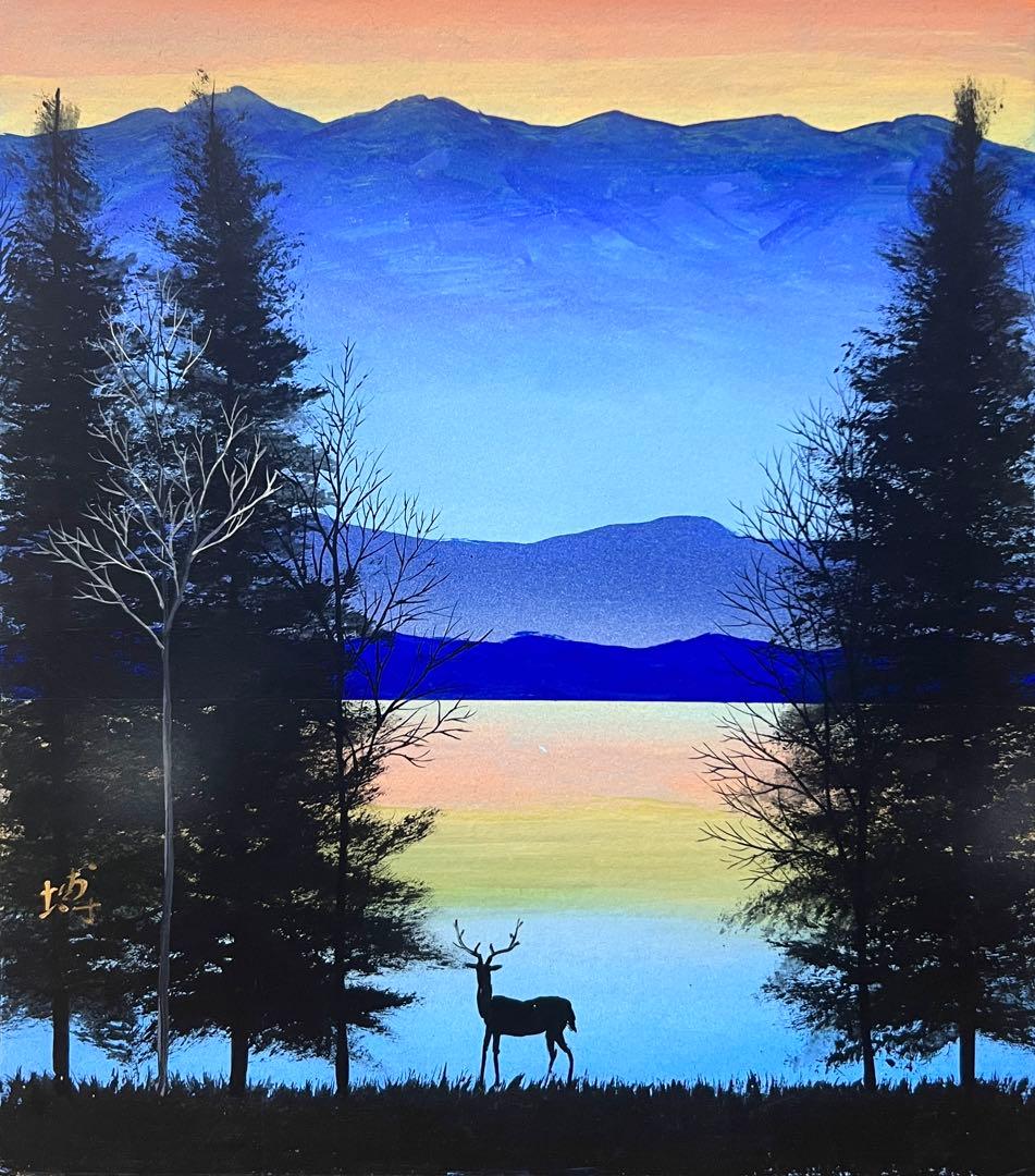 千住博 【曙光】肉筆/表サイン有/色紙画/日本画/油絵/岩彩/裏シール有/