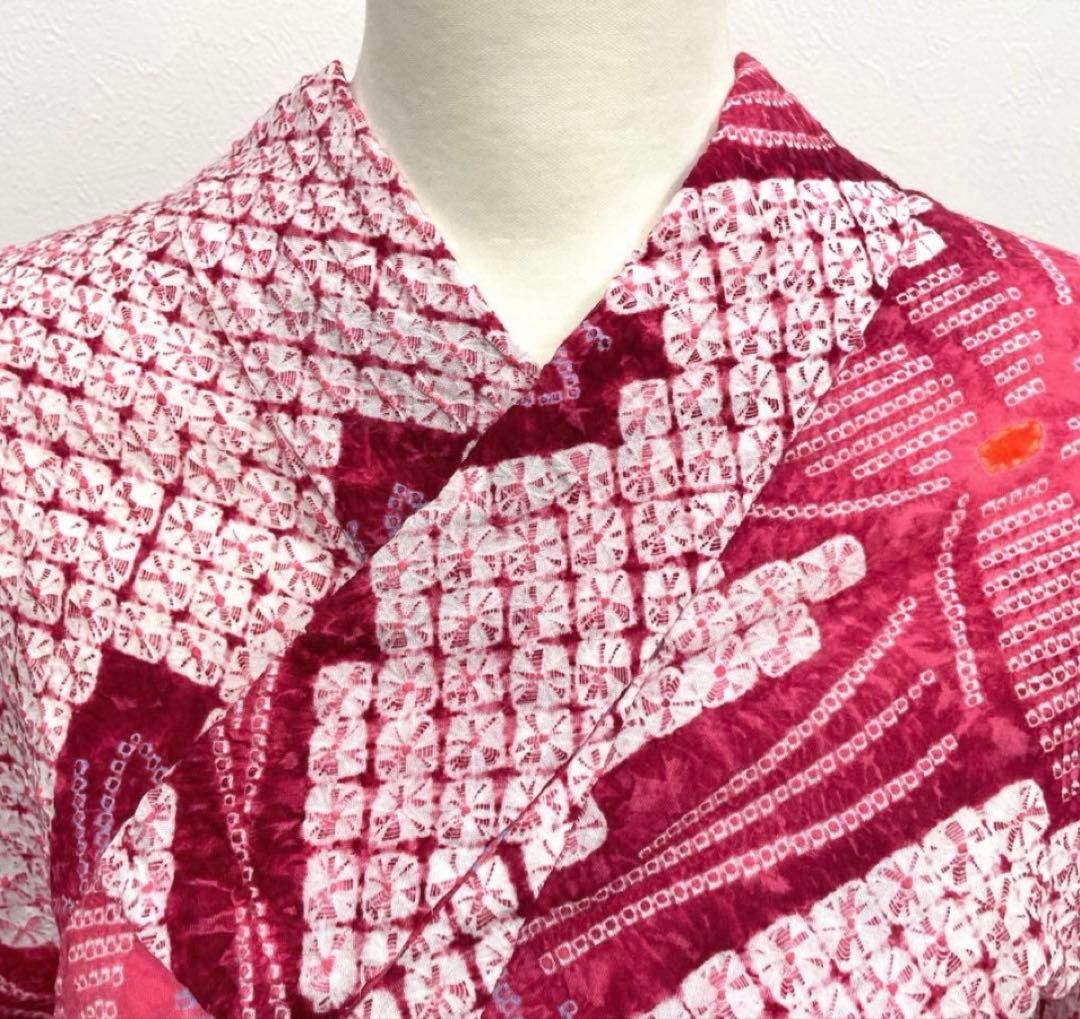 美品 有松鳴海絞り浴衣 ピンク系　蜘蛛絞り　綿
