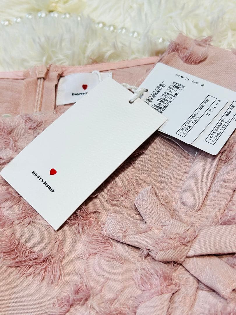 【新品タグ付】merry jenny リボンフリンジジャガードチュニック ピンク